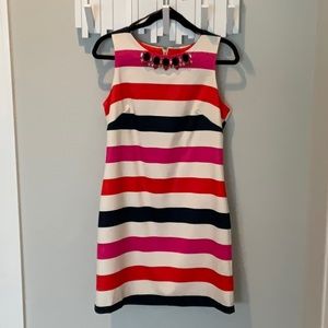 Vince Camino Bead Neckline; Cream, Navy, Hot Pink and Orange stripe Dress 12